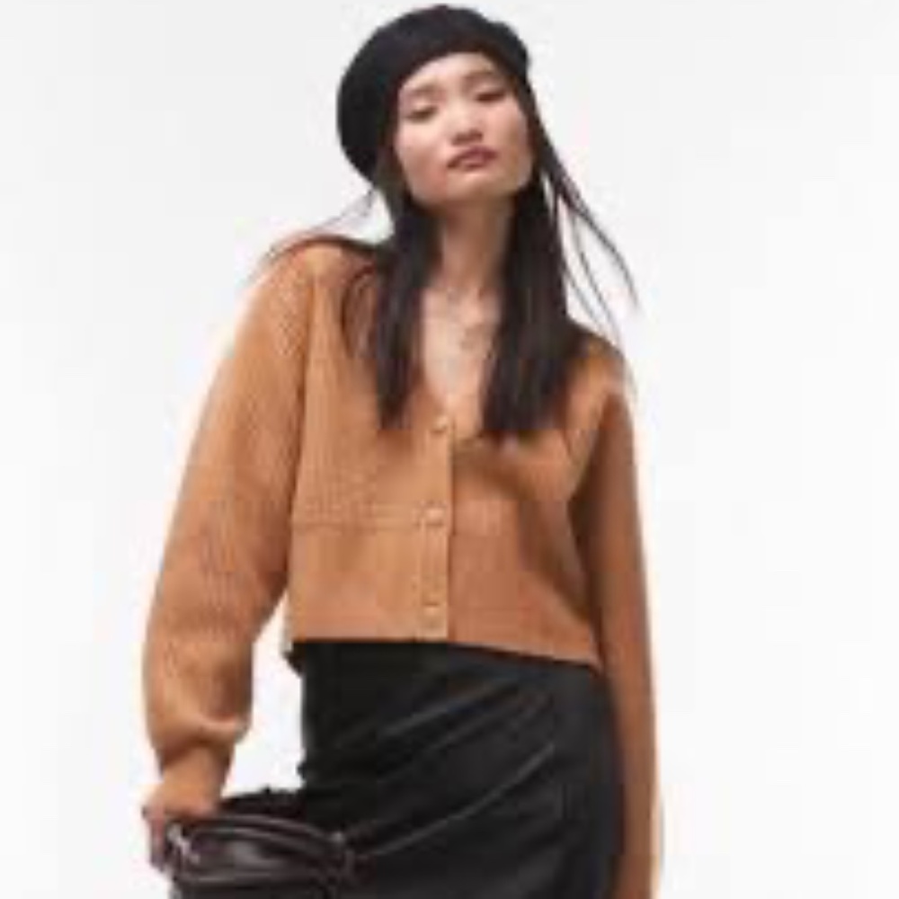 Camel colored Topshop Waffle Knit Crop Cardigan (S)